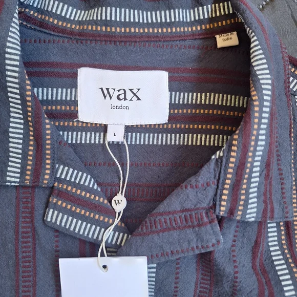 Wax London Men's Navy Dobby Striped Didcot Shirt L 100% Organic cotton NEW